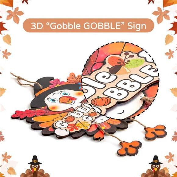 Thanksgiving Decorations Turkey for Door: 17inch Large Fall Wall Decor Gobble - Picture 6 of 8